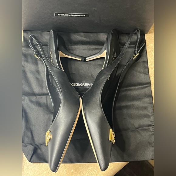 Dolce & Gabbana Leather Slingback Cardinale B60 Nappa Calfskin Blk Pump, Sz 8 - Picture 4 of 15
